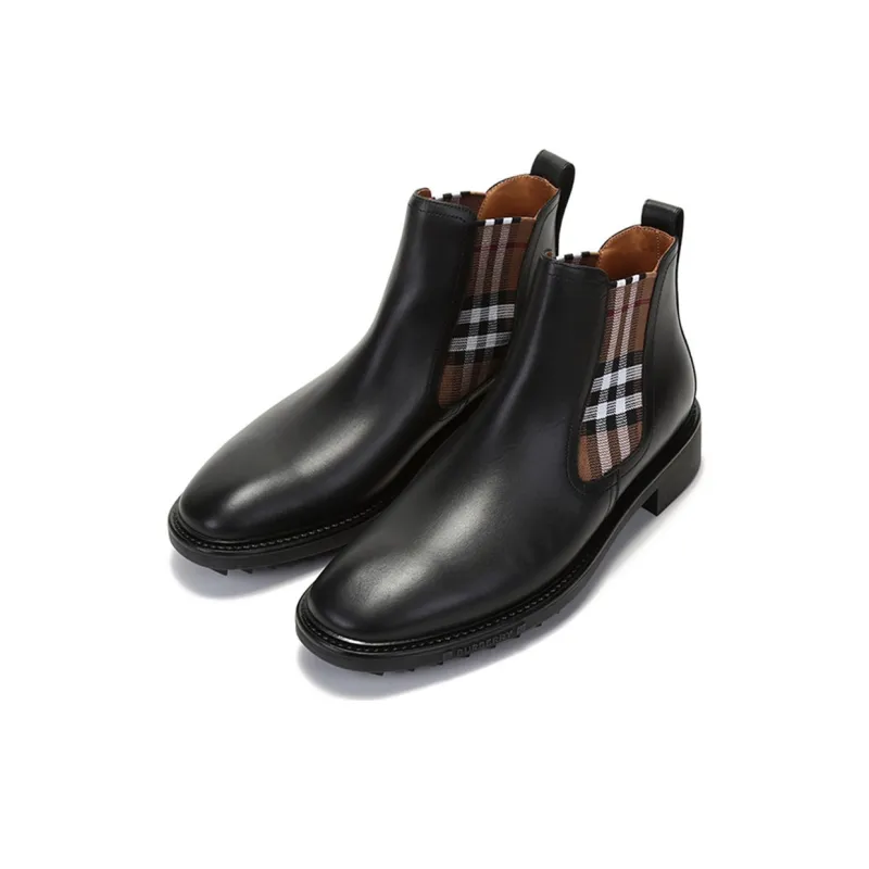 Burberry Check panel Ankle Boots Black Brown-2