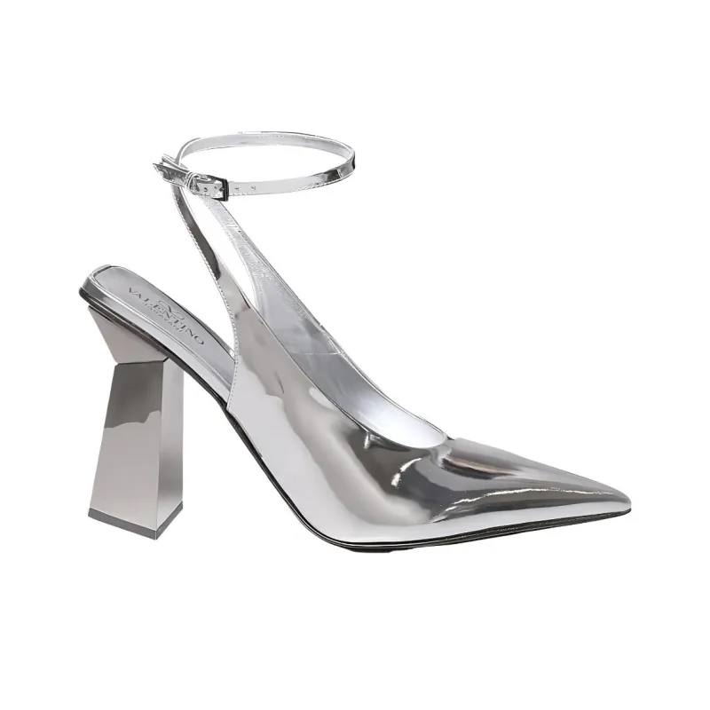 Valentino Block Heel High Heels 11cm Women's Silver-1