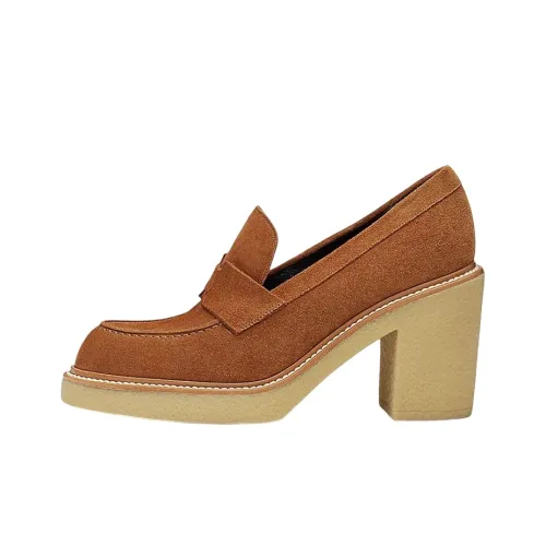 HERMES Didi-70 Chunky Heel High Heels 7cm Women's Brown