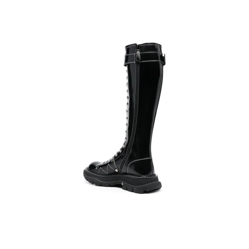 Alexander McQueen Buckle Detailed Lace Up Boots 'Black' Women's-3