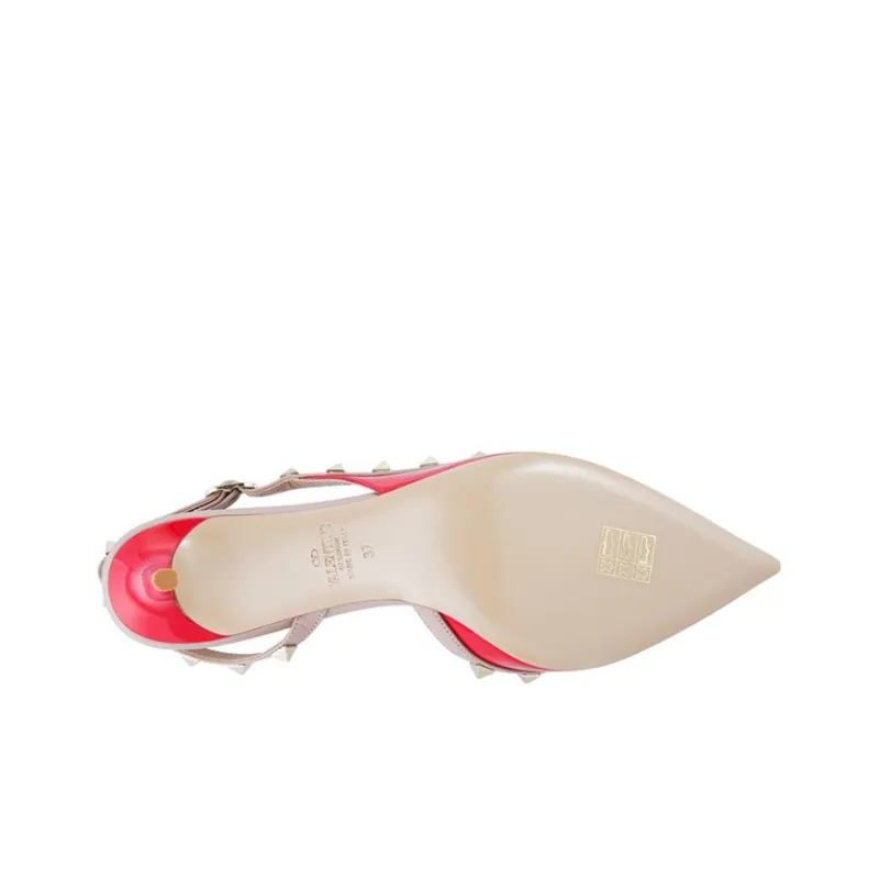 Valentino Rockstud Slim Heel High Heels Women's Red-4