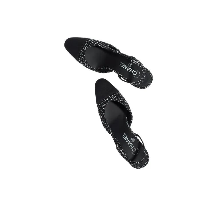 CHANEL Chunky Heel High Heels 6.5cm Women's Black White-2