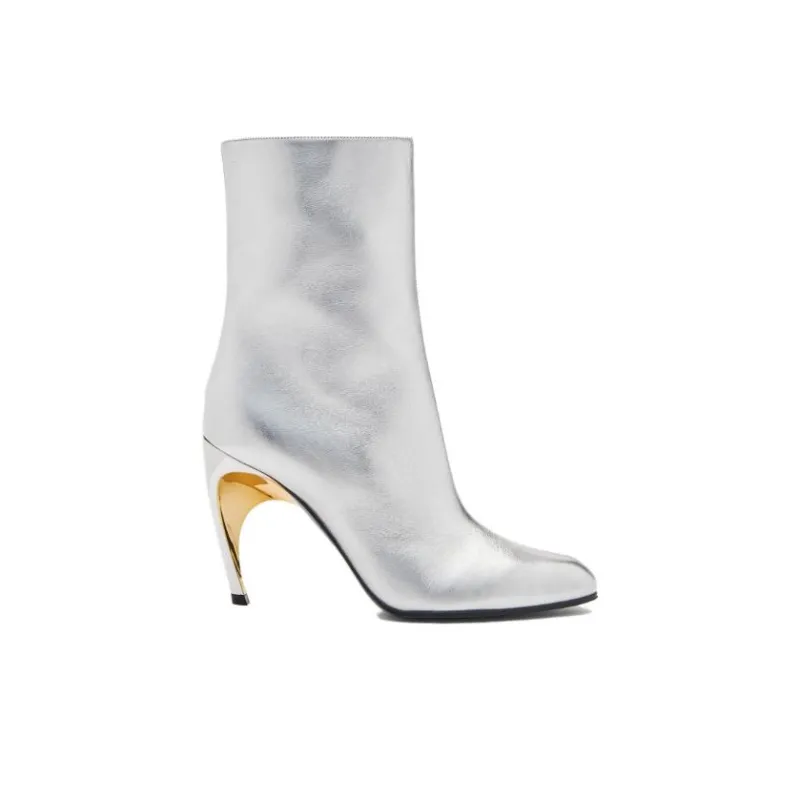 Alexander McQueen Armadillo Side zipped Ankle Boots 'Silver' Women's-1