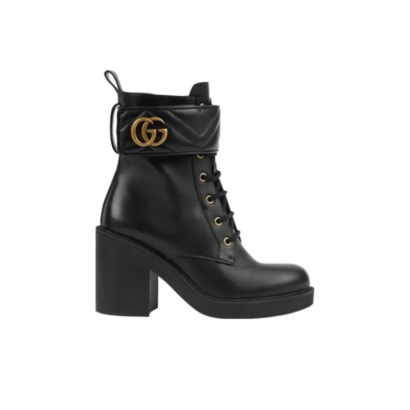 GUCCI Gg Strap Matelasse Quilted Leather Ankle Boots Black Women's-1