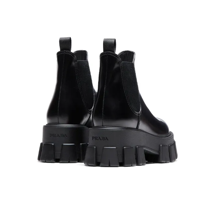 PRADA Monolith Brushed Leather Chelsea Boot 'Black'-4