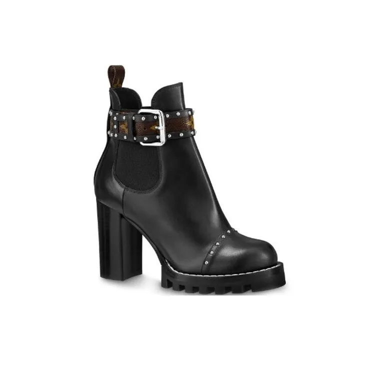 LOUIS VUITTON Star Trail Ankle Boots 8cm Women's Black-1