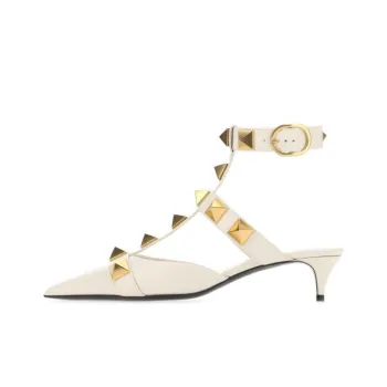 Valentino Roman Stud Slim Heel High Heels 4cm Women's White