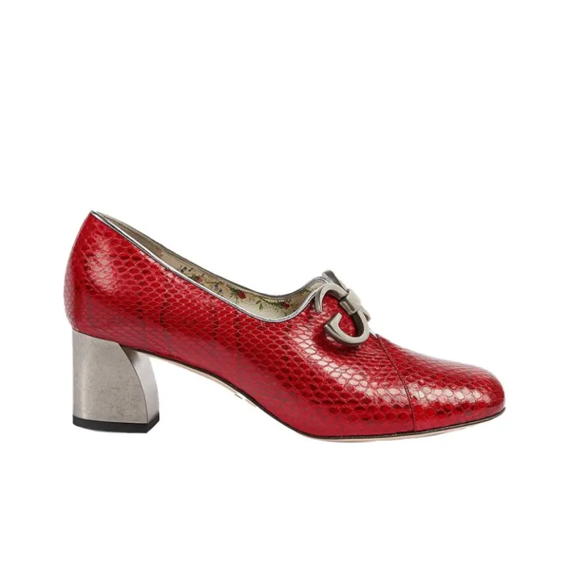 GUCCI Ayers Chunky Heel High Heels Women's Red-1