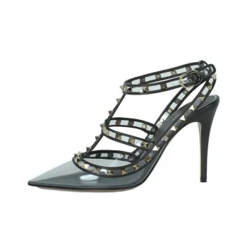 Valentino Slim Heel High Heels 10cm Women's Black Gray Color