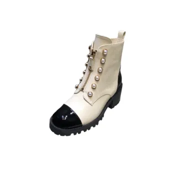 CHANEL Coco Mark Ankle Boots Women's Beige