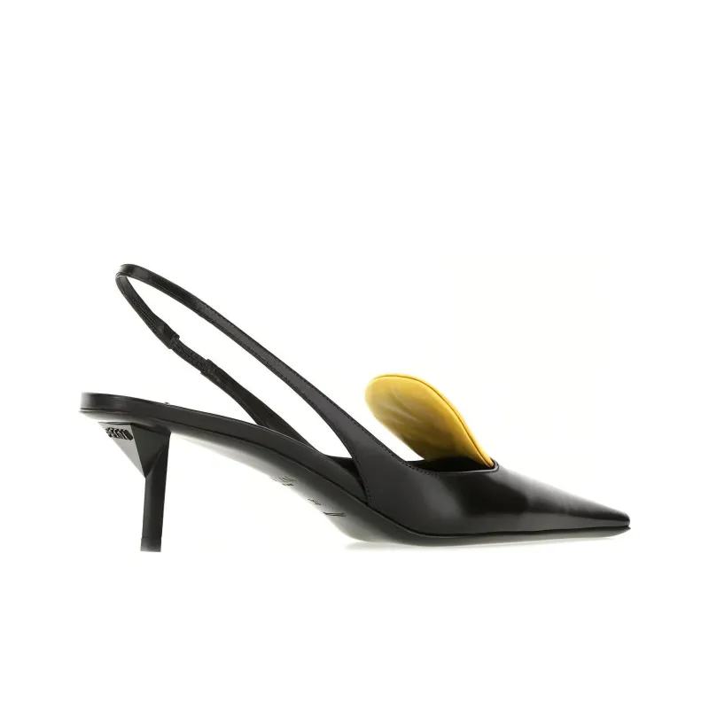 PRADA Slim Heel High Heels Women's Black Yellow-3
