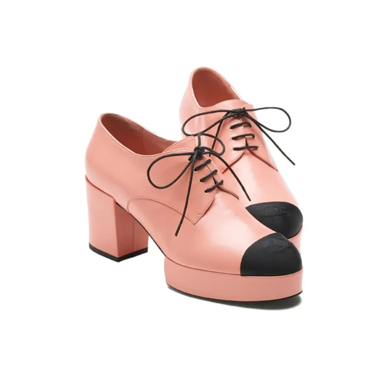 CHANEL Chunky Heel High Heels 7.5cm Women's Pink-3