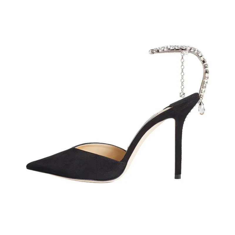Jimmy Choo Saeda 100mm Pump Crystal Embellished Black Suede-0