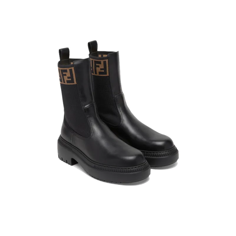 FENDI Domino Leather Ankle Boots Women's-2