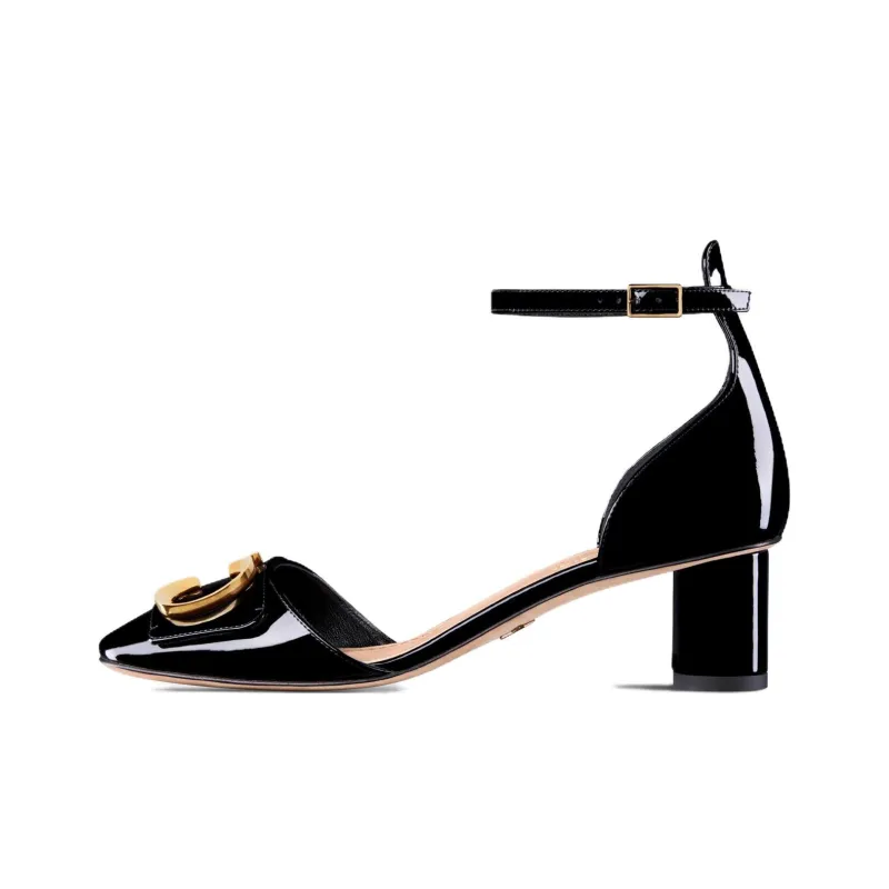 DIOR C'est Dior Chunky Heel High Heels 5cm Women's Black Gold-0