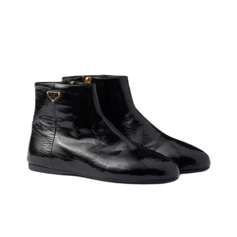 PRADA Patent Ankle Boots Women's Black-2