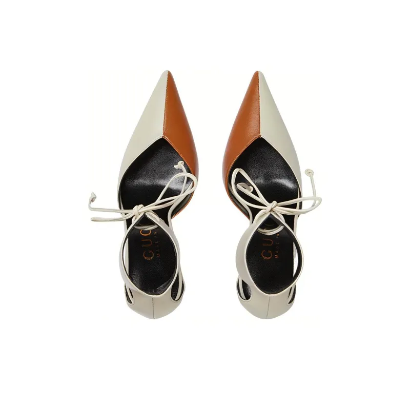 GUCCI High Heel Pump With Ankle Cuff Grey Brown Women's-1