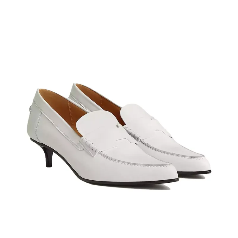 HERMES Glorious Slim Heel High Heels 4cm Women's White-1