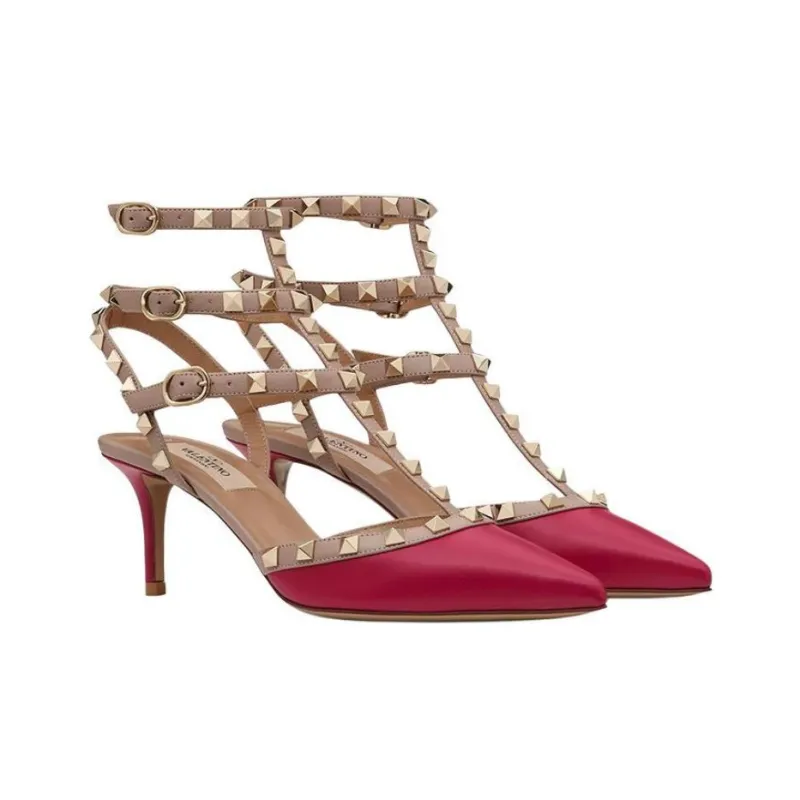 Valentino Rockstud Slim Heel High Heels 6.5cm Women's Red-2