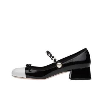 MIU MIU Naplak Chunky Heel High Heels 3.5cm Women's Black White