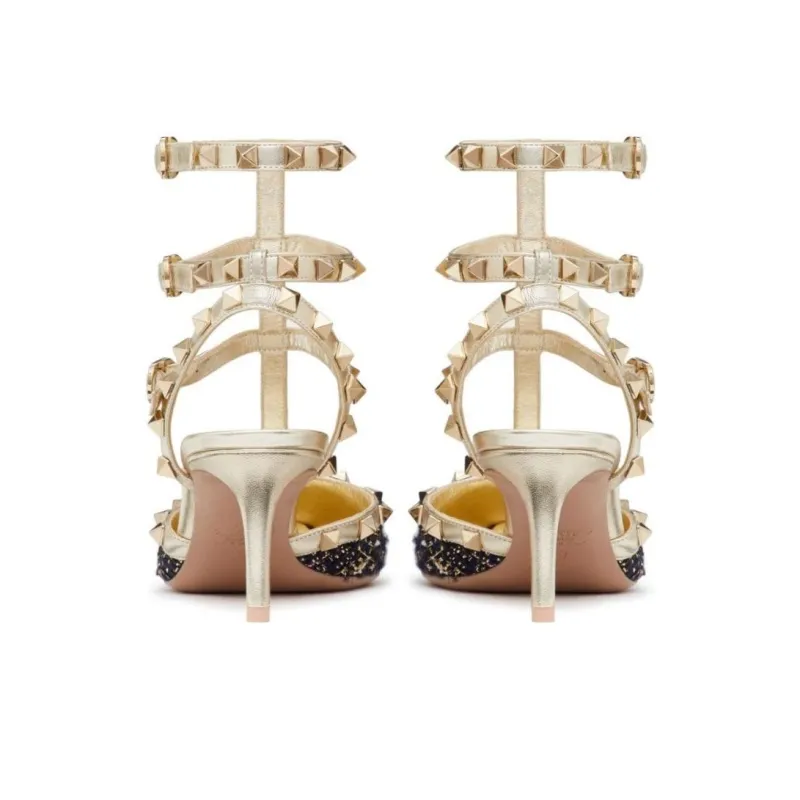 Valentino Rockstud Slim Heel High Heels Women's Blue-4