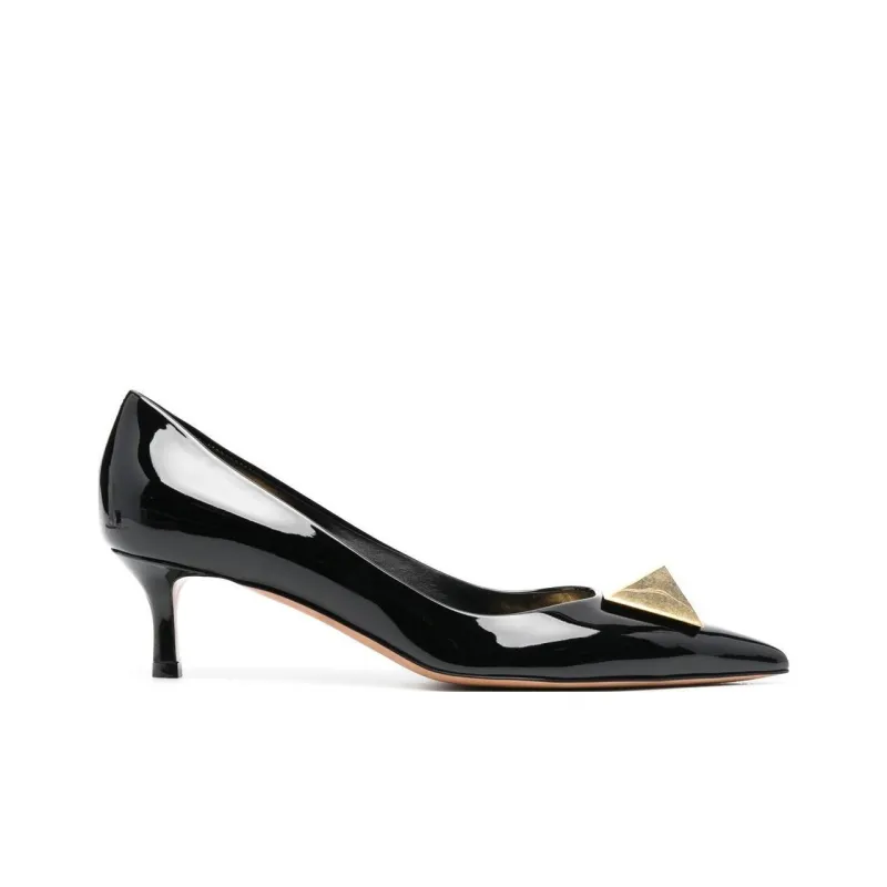 Valentino One Stud Slim Heel High Heels 5cm Women's Black-1