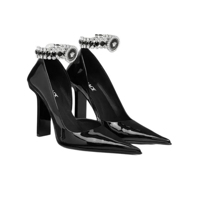 VERSACE Slice Block Heel High Heels 10.5cm Women's Black-2