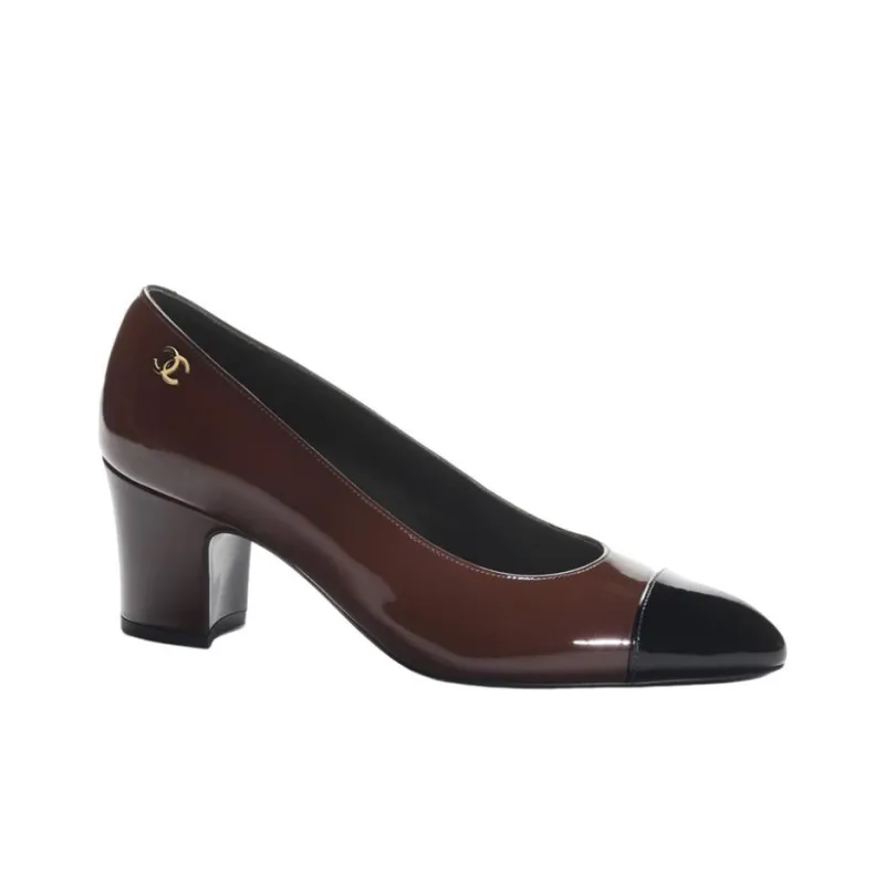 CHANEL Chunky Heel High Heels 6.5cm Women's Brown-1