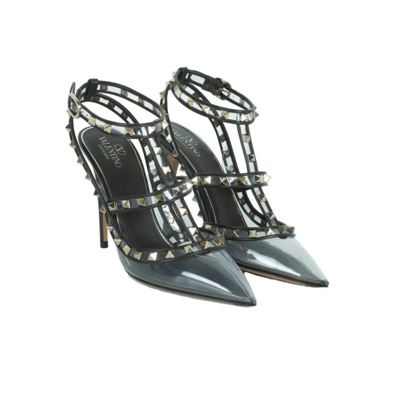 Valentino Slim Heel High Heels 10cm Women's Black Gray Color-3