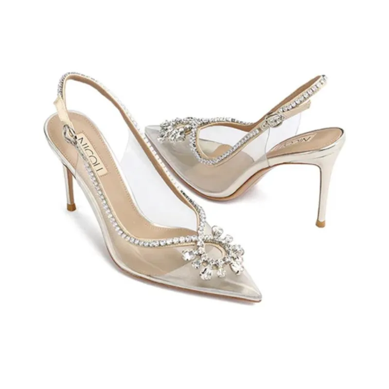 NICOLI Milagros Slim Heel High Heels 8.5cm Women's Gold-3