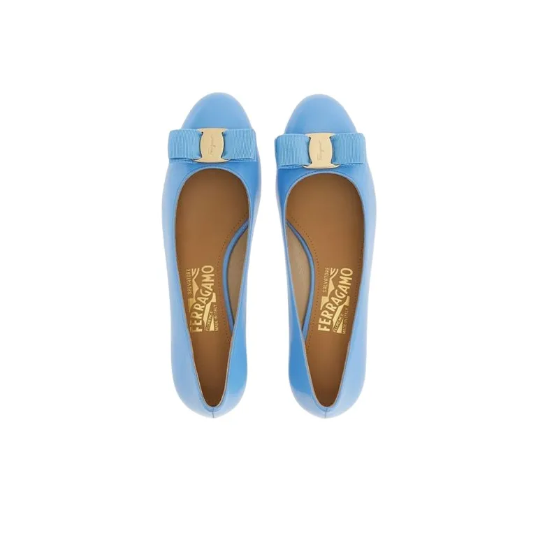 FERRAGAMO Vara Chunky Heel High Heels 3.5cm Women's Light Blue-3