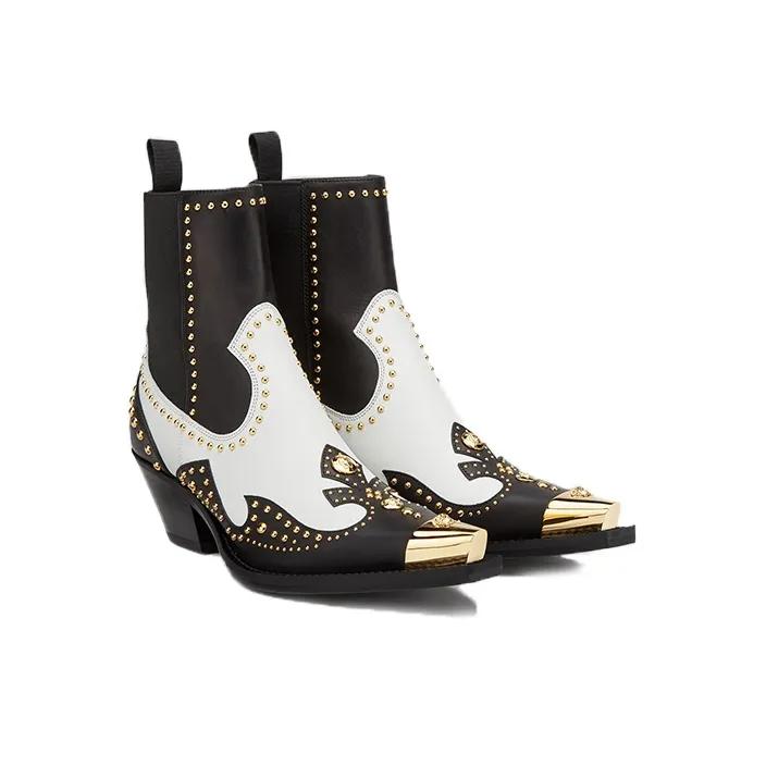 VERSACE Ankle Boots Women's Mid-Top Black White-2