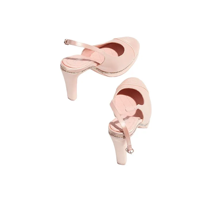 CHANEL Cone Heel High Heels 10cm Women's Light Pink-3