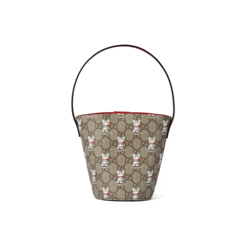 GUCCI GG Supreme Canvas Bucket Bags Shoulder Bags Kids' Beige & Dark Brown-0