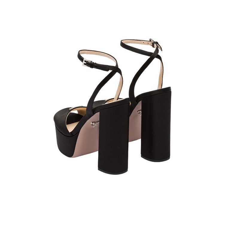 PRADA 135mm Platform Sandals Black Satin Women's - POIZON