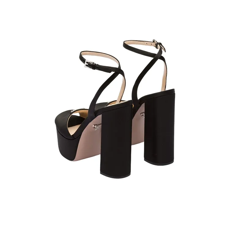 PRADA 135mm Platform Sandals Black Satin Women's-4