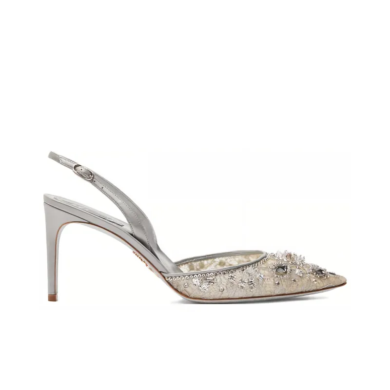 RENE CAOVILLA Aretha Slim Heel High Heels 3.2cm Women's Silver-1
