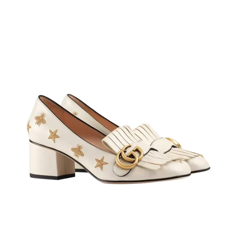 GUCCI Marmont Bee Leather Pumps Mystic White White Women's-1