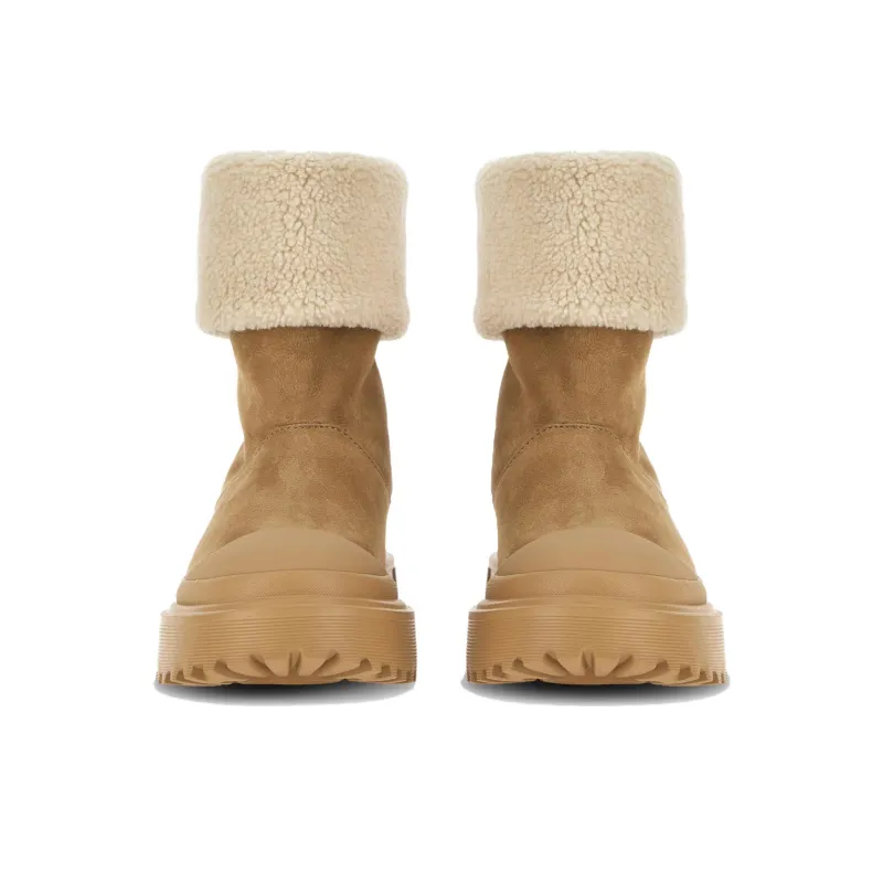 HOGAN Fleece-trim Leather Ankle Boots-4
