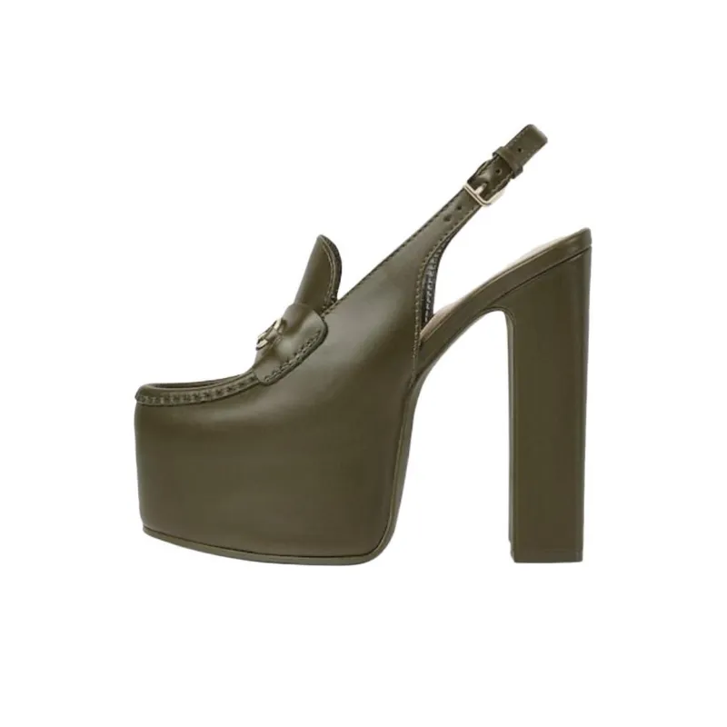 GUCCI Horsebit Chunky Heel High Heels 14.5cm Women's Green-0