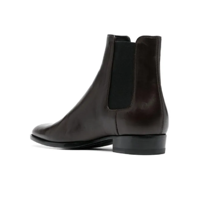 SAINT LAURENT Wyatt Ankle Length Chelsea Boots Women's Brown-3