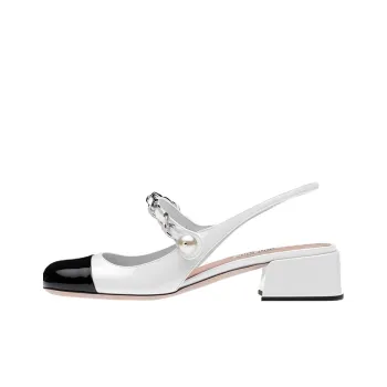MIU MIU Block Heel High Heels 3.5cm Women's White Black