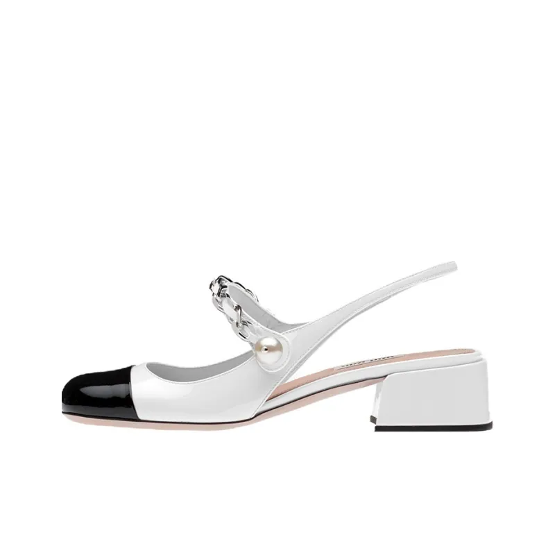 MIU MIU Block Heel High Heels 3.5cm Women's White Black-0