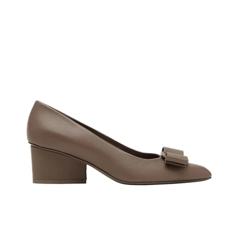 FERRAGAMO Chunky Heel High Heels 5.5cm Women's Taupe-1