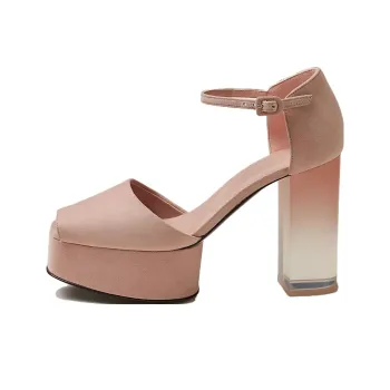HERMES Fever Chunky Heel High Heels 7cm Women's Rose Opal