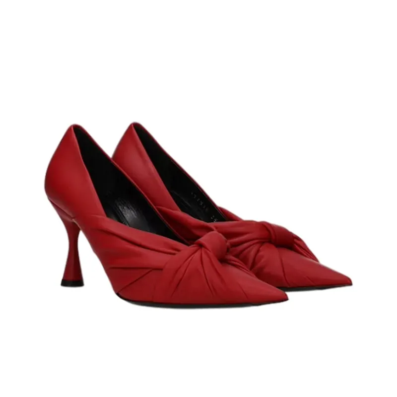 Balenciaga Drapy Slim Heel High Heels 10cm Women's Red-2