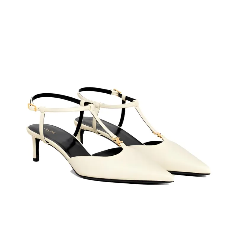 CELINE Triomphe Slim Heel High Heels 5cm Women's Milk-2