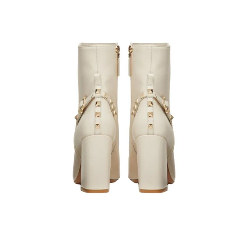 Valentino Rockstud Ankle Boots 9cm Women's White-4