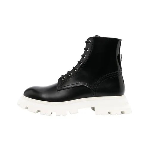 Alexander McQueen Leather Ankle Boots 'Black White' Women's