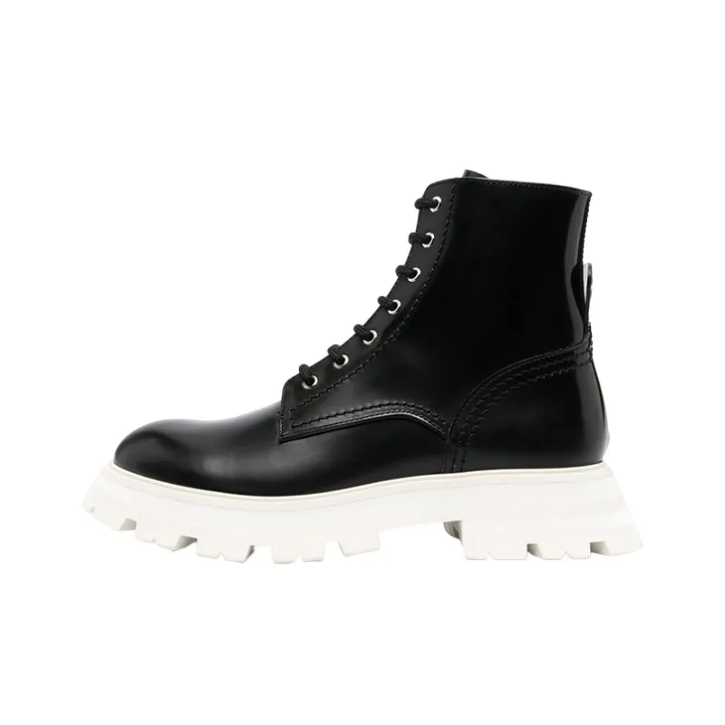 Alexander McQueen Leather Ankle Boots 'Black White' Women's-0